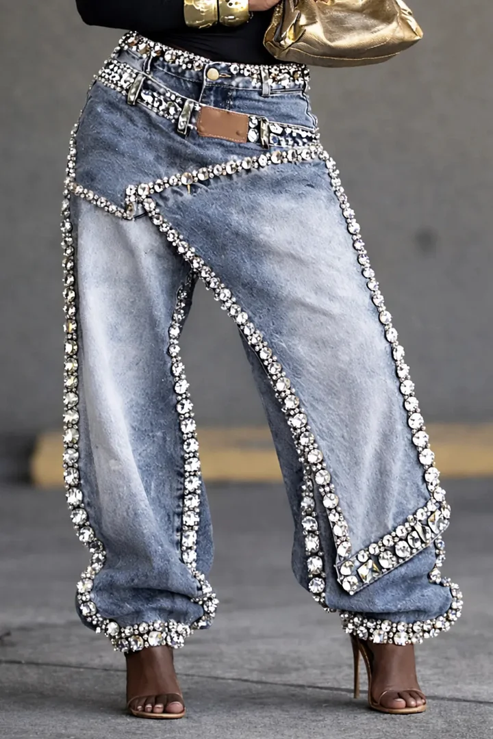 Women's Two-Piece Street Style Fashion Jeans&Diamond Jeans