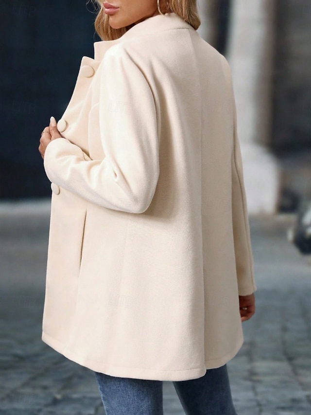 Women's Winter Jacket Comfortable Breathable Pocket Buttons Elegant Casual Plain Vacation Street Casual Daily Wear Single Breasted Regular Stand Collar Regular Fit Long Sleeve Outerwear