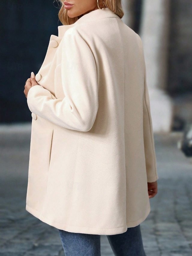 Women's Winter Jacket Comfortable Breathable Pocket Buttons Elegant Casual Plain Vacation Street Casual Daily Wear Single Breasted Regular Stand Collar Regular Fit Long Sleeve Outerwear