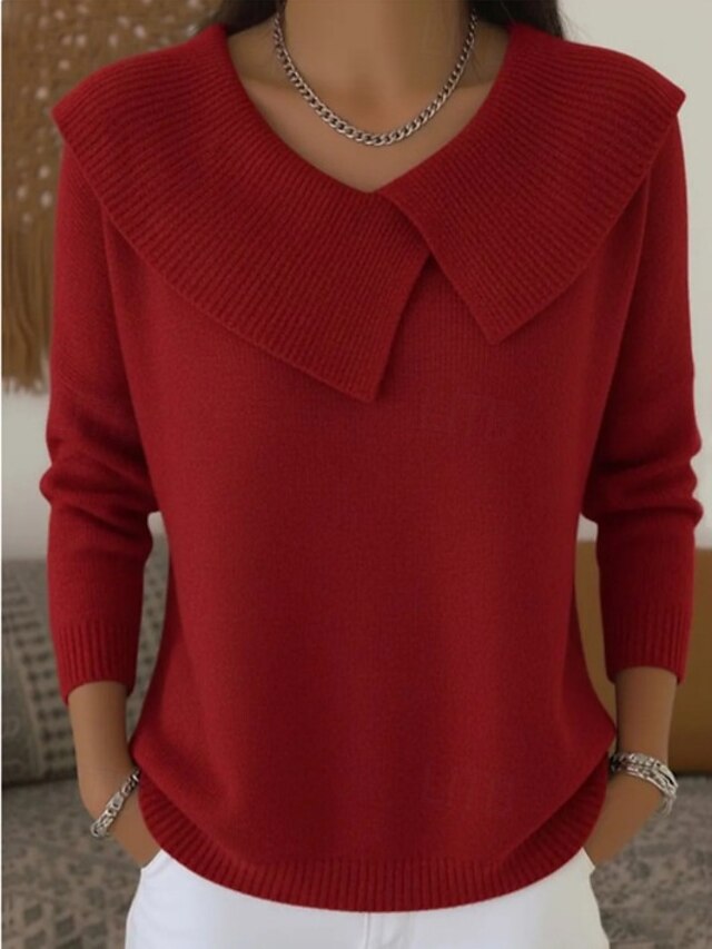 Women's Turtleneck Sweater Vintage Ribbed Turndown Patchwork Knitted Textured Long Sleeve Regular Tops