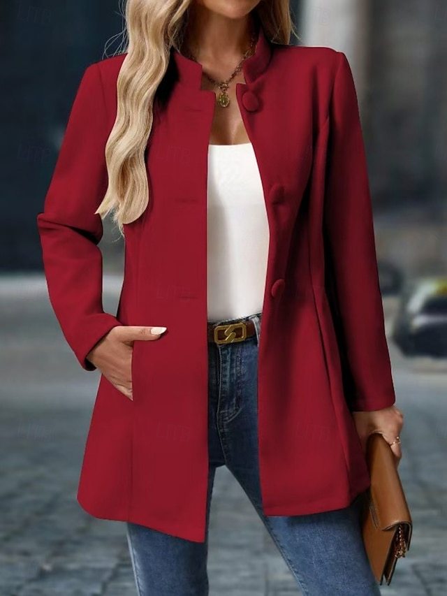 Women's Winter Jacket Comfortable Breathable Pocket Buttons Elegant Casual Plain Vacation Street Casual Daily Wear Single Breasted Regular Stand Collar Regular Fit Long Sleeve Outerwear
