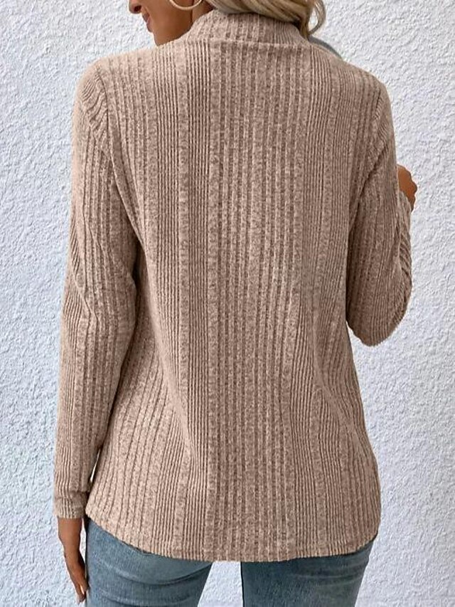 Women's Cardigan Coat Casual Solid Color Ribbed Open Front Knitted Asymmetric Hem Long Sleeve Regular Tops