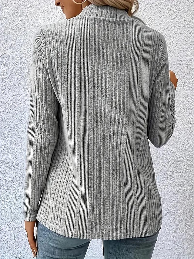 Women's Cardigan Coat Casual Solid Color Ribbed Open Front Knitted Asymmetric Hem Long Sleeve Regular Tops