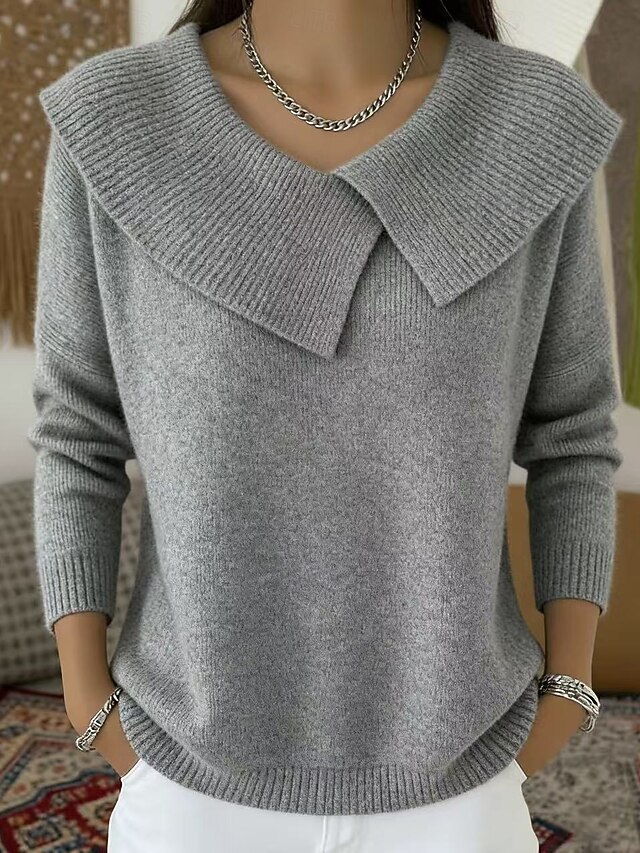 Women's Turtleneck Sweater Vintage Ribbed Turndown Patchwork Knitted Textured Long Sleeve Regular Tops