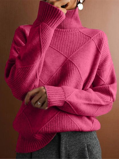 Women's Sweater Casual Soft Pure Color Ribbed Turtleneck Knitted Long Sleeve Regular Tops
