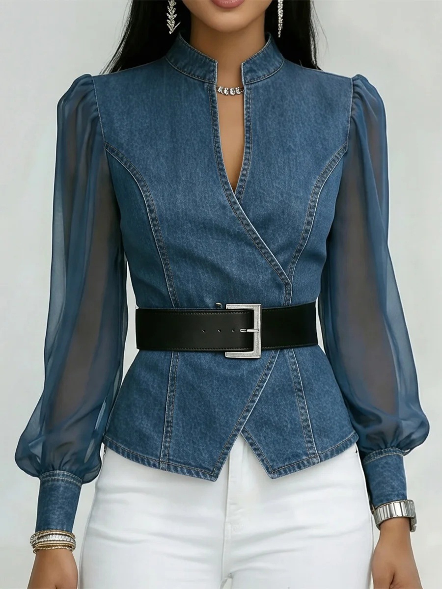 Camille Sculpt Denim Blouse