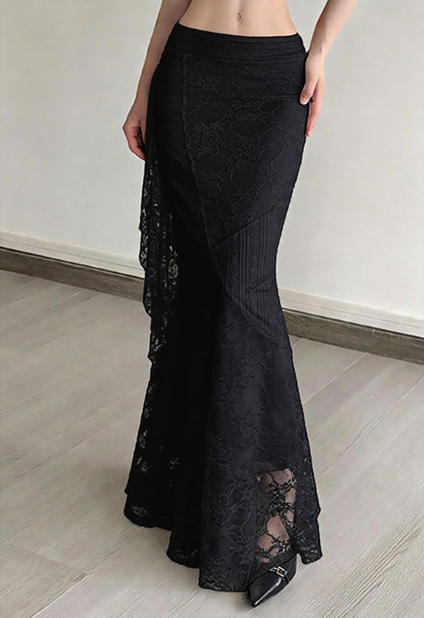 Women’s Halloween Black Lace Mermaid Skirt High Waist Gothic Long Skirt