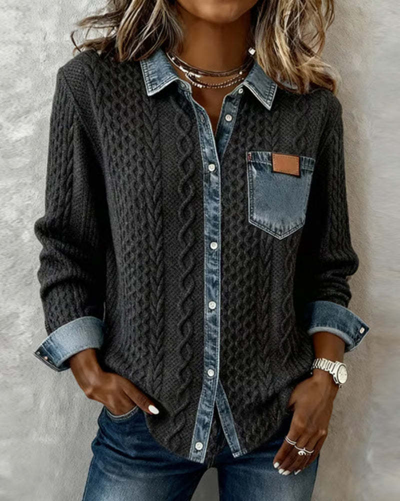 Clearance Sale 🔥 Long-Sleeve Shirt with Denim Patchwork
