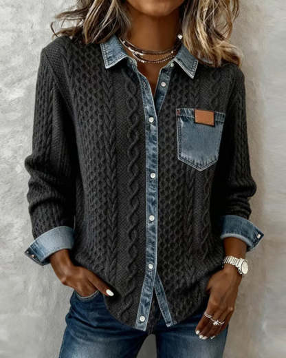 Clearance Sale 🔥 Long-Sleeve Shirt with Denim Patchwork