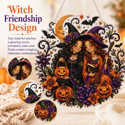 🎃Halloween Witch Friendship Diamond Art Suncatcher Sparkling Window Decor Gift✨🎃