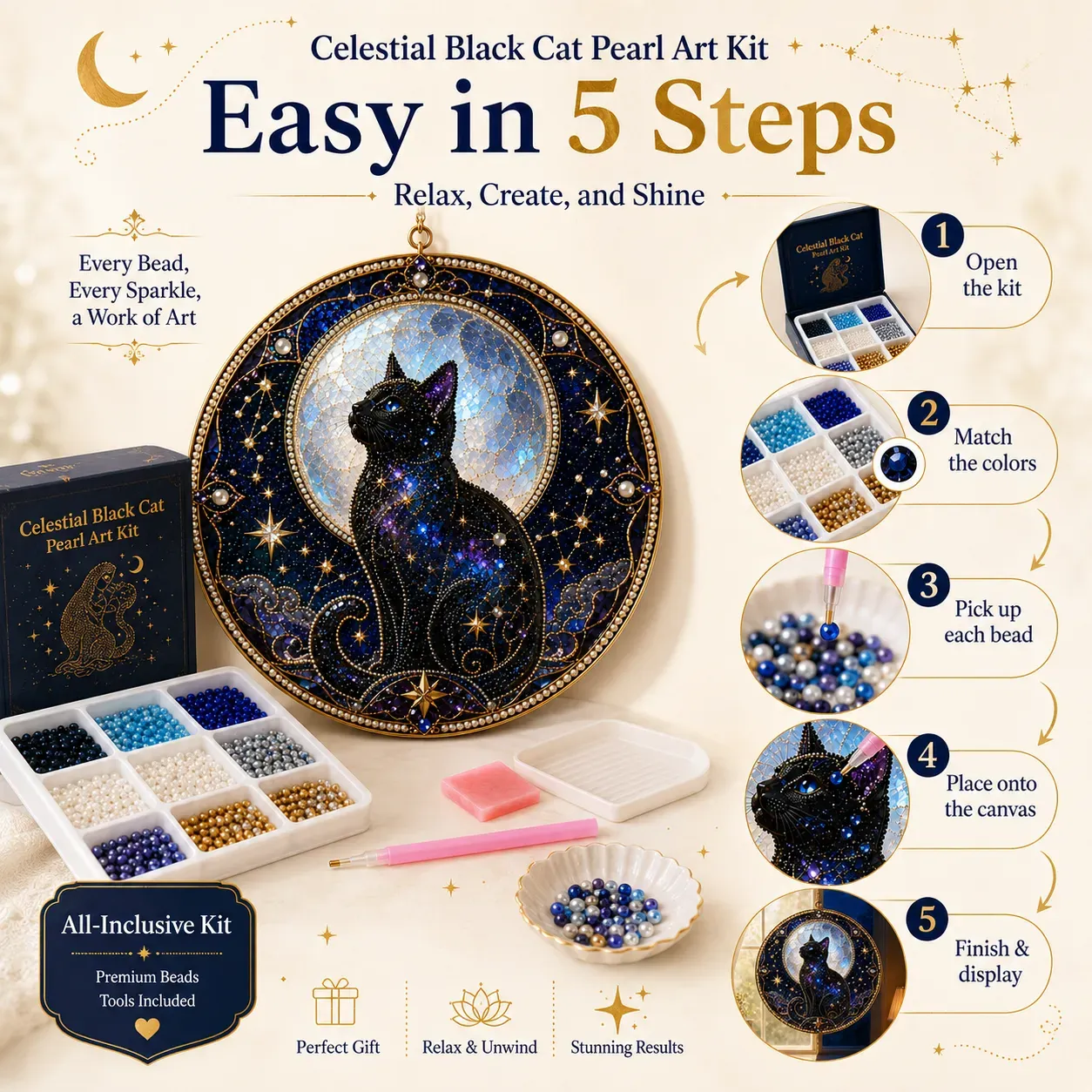🌙🐈‍⬛ BEST SELLING – ✨ 3D Acrylic Lunar Cat Window Pendant | Bohemian Celestial Home Accent DIY with Decorative Beads