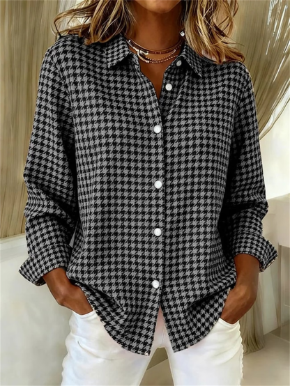 CLEARANCE SALE🔥Women's Long Sleeve Spring/Fall Houndstooth Buckle Shirt