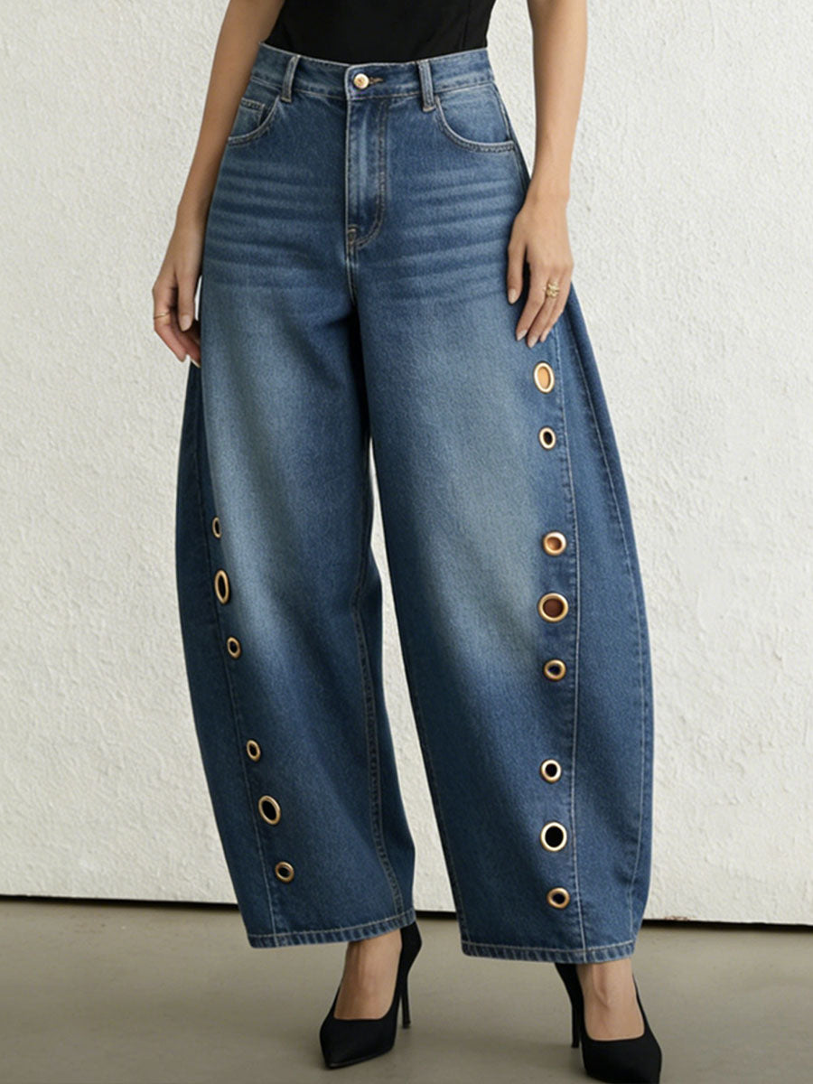 Women's High-waisted Loose-fit Wide-leg Denim Trousers