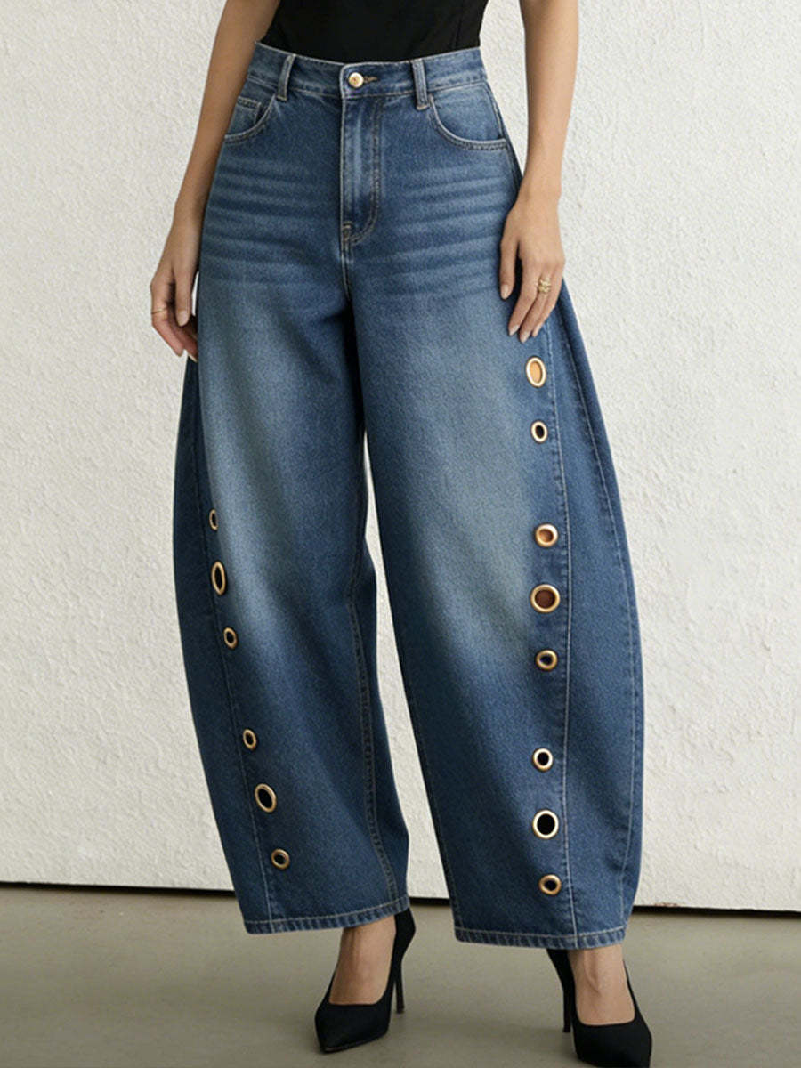 Women's High-waisted Loose-fit Wide-leg Denim Trousers