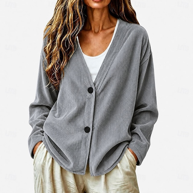 Women's Ribbed V-Neck Cardigan - Comfortable Button-Front Casual Sweater Top Casual Jacket