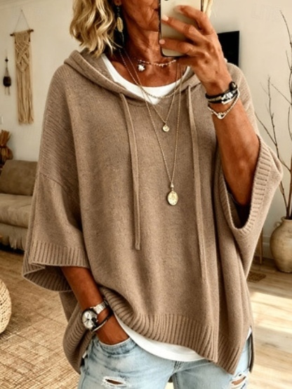 Women's Pullover Sweater Jumper Knit Sweater Streetwear Ribbed Hooded Hooded 3/4 Length Sleeve Long Tops