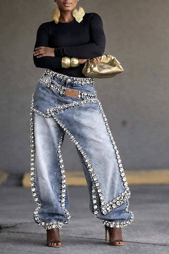 Women's Two-Piece Street Style Fashion Jeans&Diamond Jeans