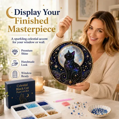 🌙🐈‍⬛ BEST SELLING – ✨ 3D Acrylic Lunar Cat Window Pendant | Bohemian Celestial Home Accent DIY with Decorative Beads