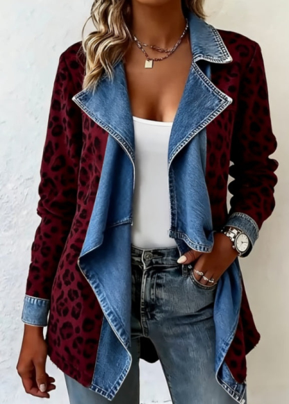 Women's Lightweight Denim Jacket Open Front Draped Lapel Long Sleeve Casual Coat