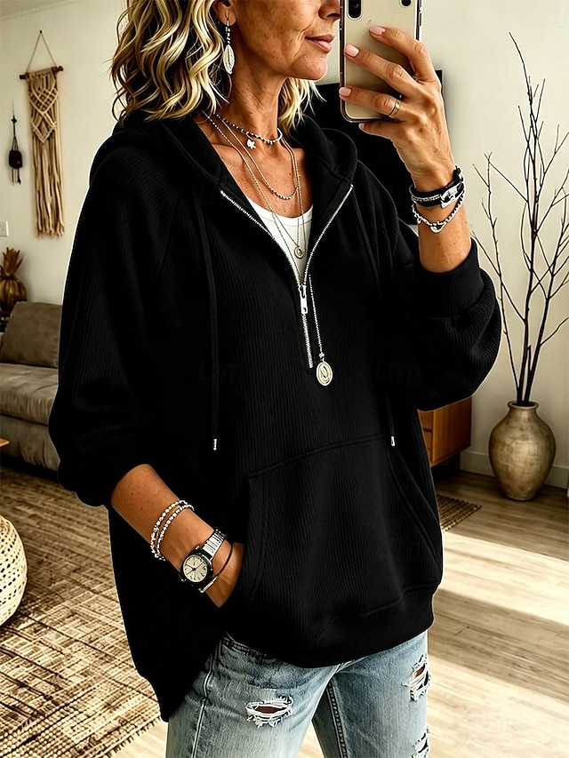 Women's Hoodies Corduroy Shirt Drawstring Zipper Casual Long Sleeve Hooded Regular Tops