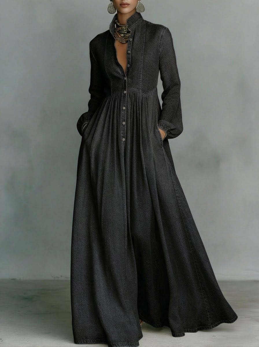 Elegant And Romantic Denim Maxi Skirt