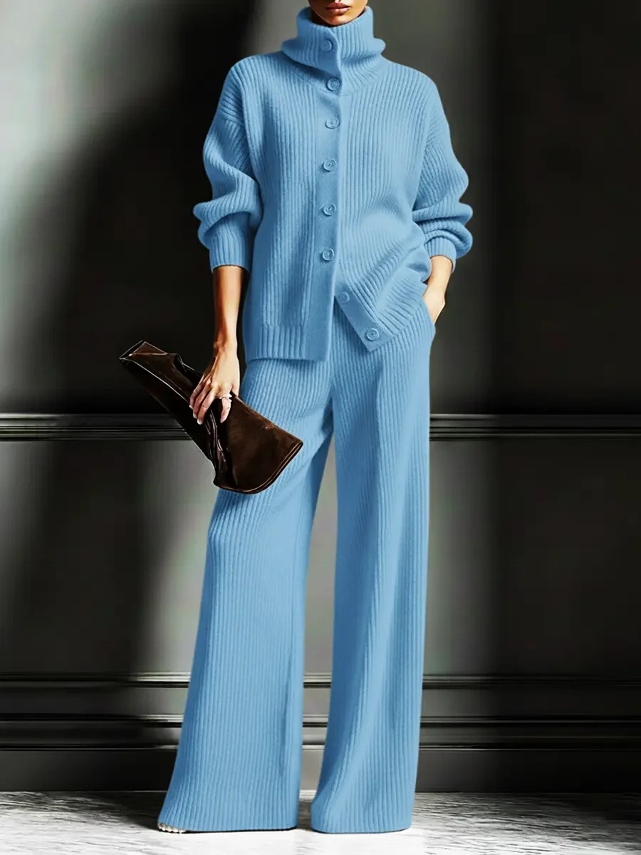 Turtleneck Knit Cardigan & Wide Leg Pants Set | Elegant Cozy Two Piece Outfit