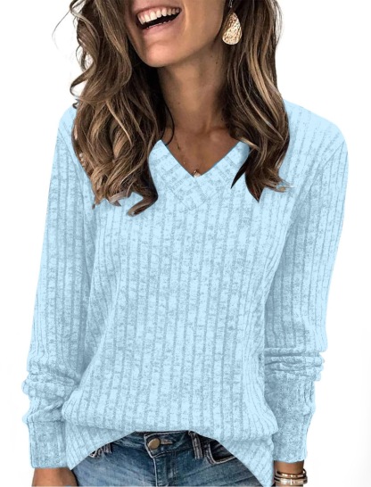 Ribbed V-Neck Knit Sweater
