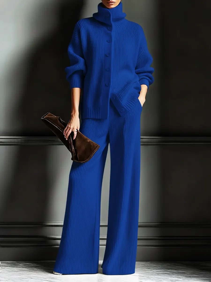 Turtleneck Knit Cardigan & Wide Leg Pants Set | Elegant Cozy Two Piece Outfit