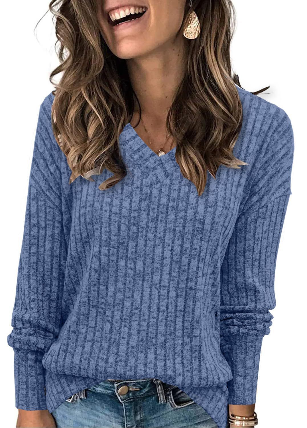 Ribbed V-Neck Knit Sweater