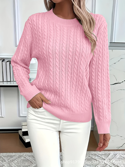 Cable Knit Crew Neck Long Sleeve Sweater