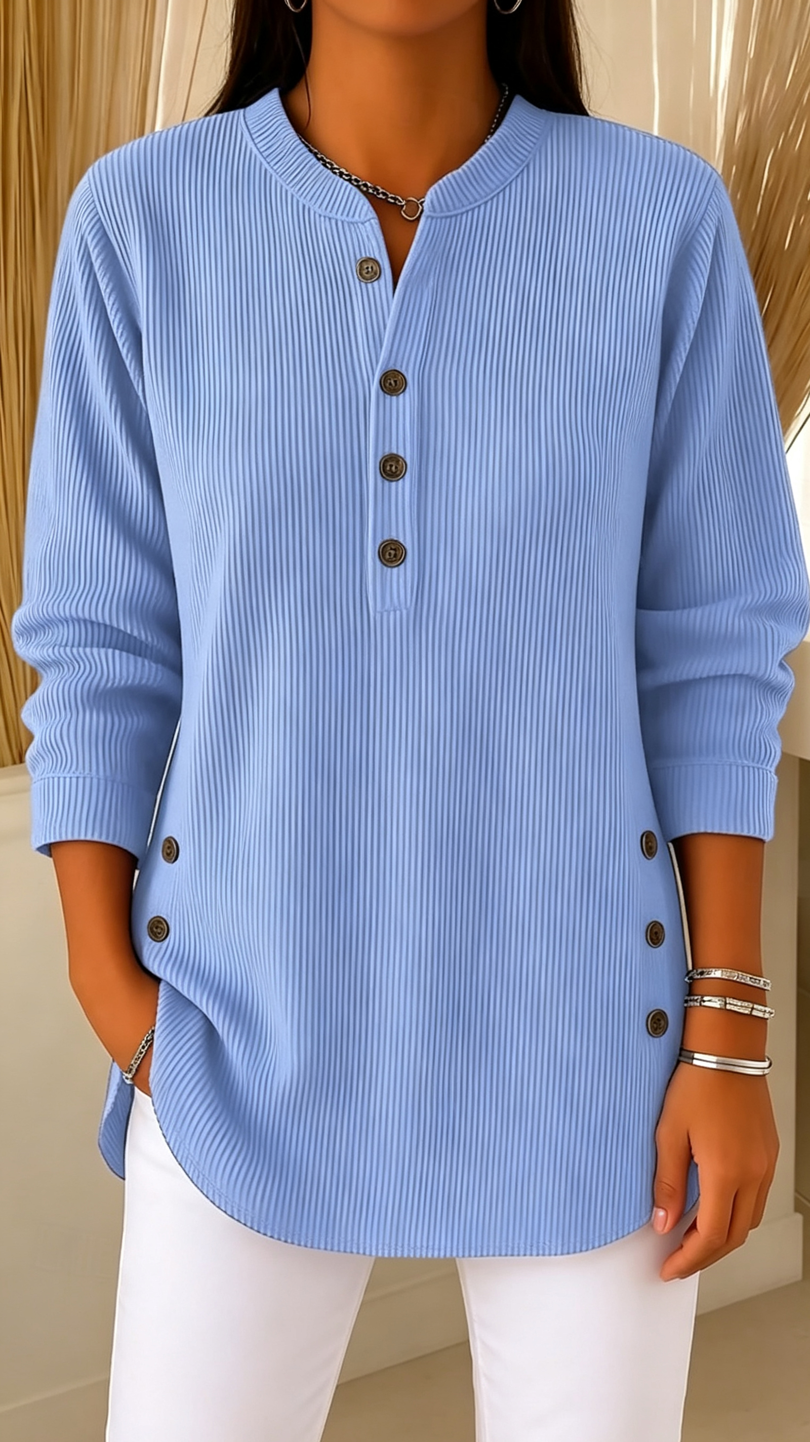 Women's Shirt Solid Color Vintage Tropical Stylish Long Sleeve