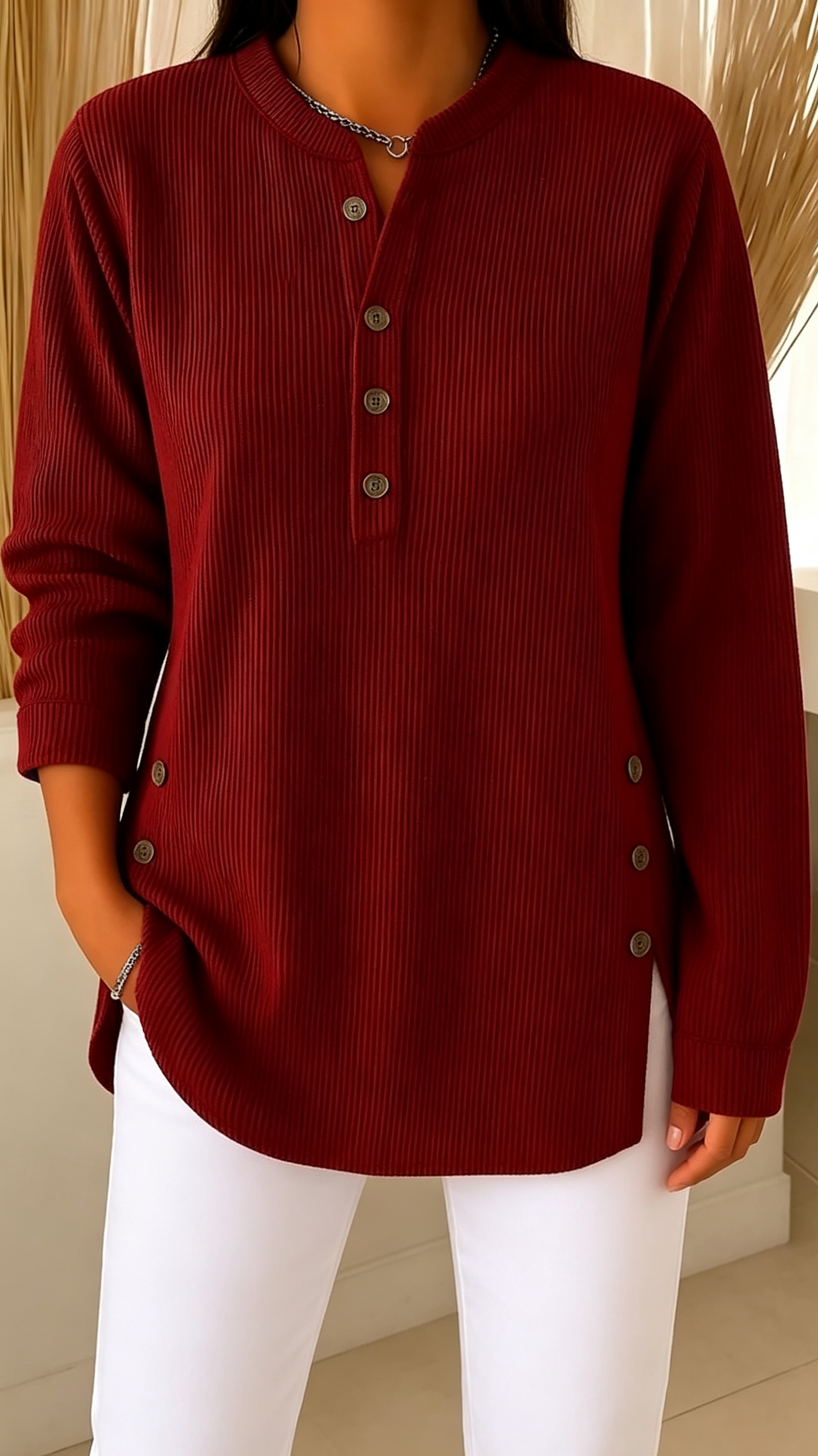 Women's Shirt Solid Color Vintage Tropical Stylish Long Sleeve