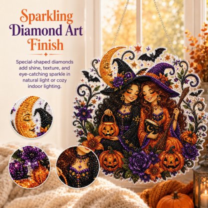 🎃Halloween Witch Friendship Diamond Art Suncatcher Sparkling Window Decor Gift✨🎃