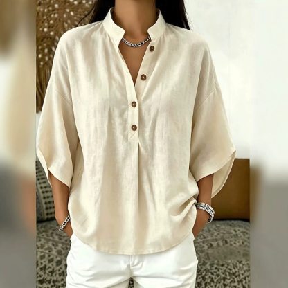 Women's Blouse Solid Color Elegant Casual 3/4 Length Sleeve Stand Collar Regular Tops