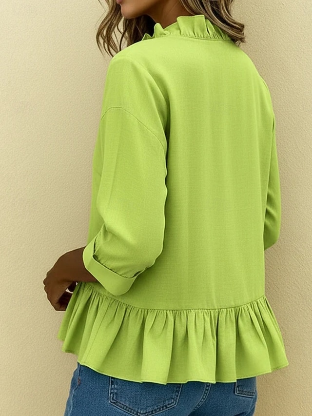 Women's Shirt Blouse Ruffle Shirt Ruffle Patchwork Plain Stylish Classic Modern Long Sleeve V Neck Regular Tops Daily Holiday Going out Black White Sky Blue Green Khaki Summer Spring