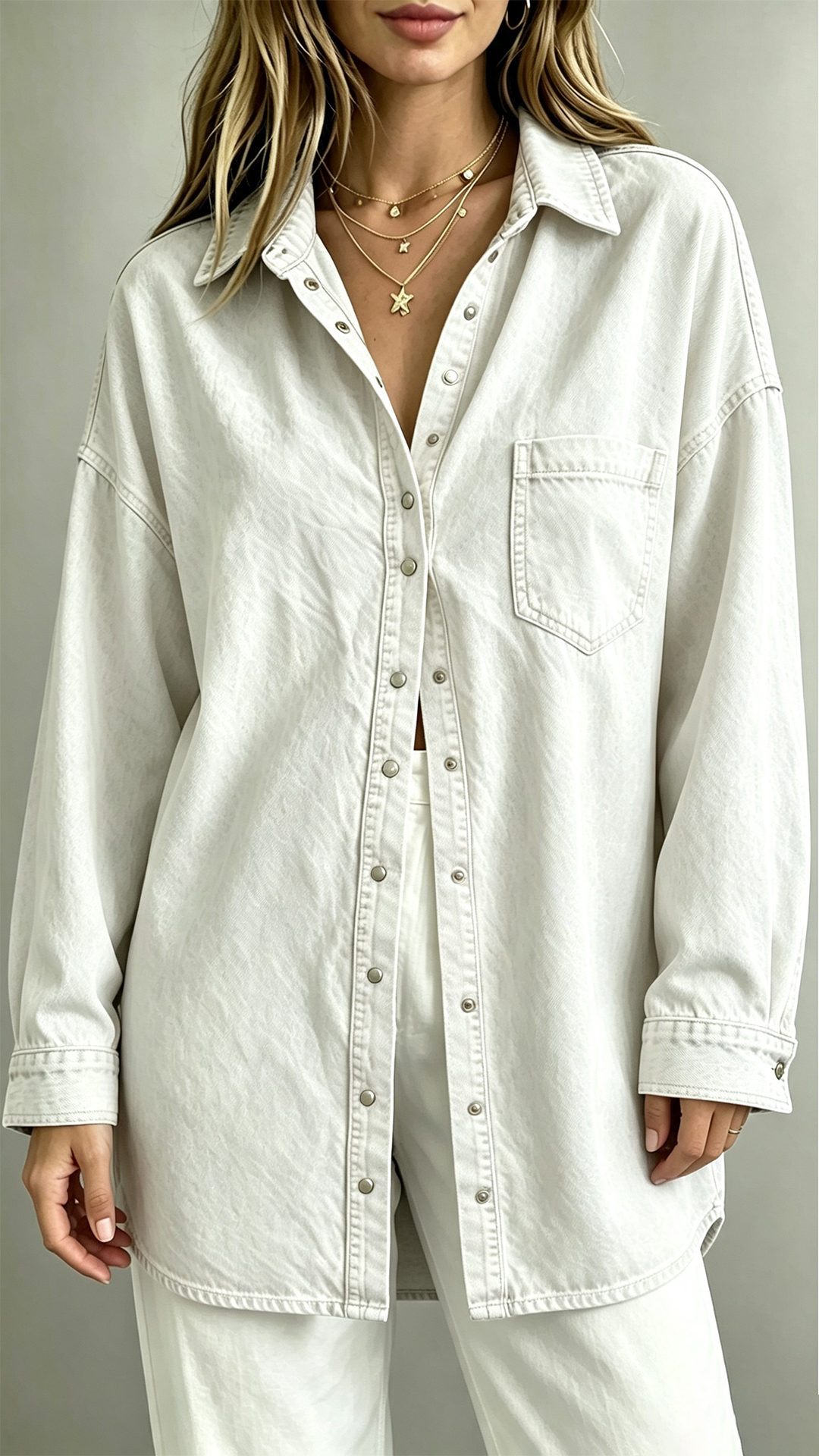 Washed Denim Oversized Button-Up Shacket