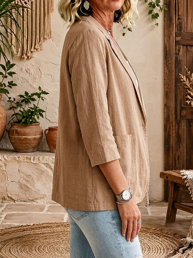 Women’s Casual Linen Blazer Relaxed Fit Single Button Pocket Jacket