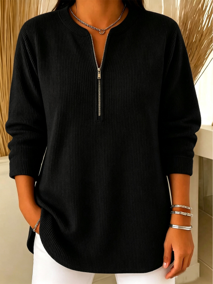 💙 Women’s Casual Knit Half Zip Top Round Neck Long Sleeve Loose Sweater Blouse(📦Buy 2 Free Shipping & 10% OFF)