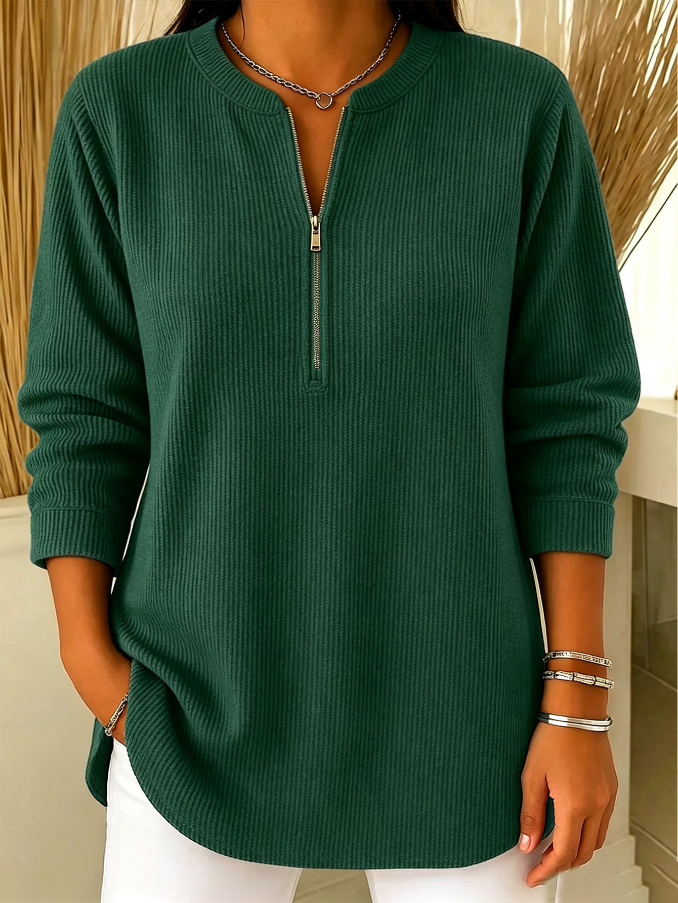 💙 Women’s Casual Knit Half Zip Top Round Neck Long Sleeve Loose Sweater Blouse(📦Buy 2 Free Shipping & 10% OFF)