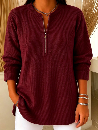💙 Women’s Casual Knit Half Zip Top Round Neck Long Sleeve Loose Sweater Blouse(📦Buy 2 Free Shipping & 10% OFF)