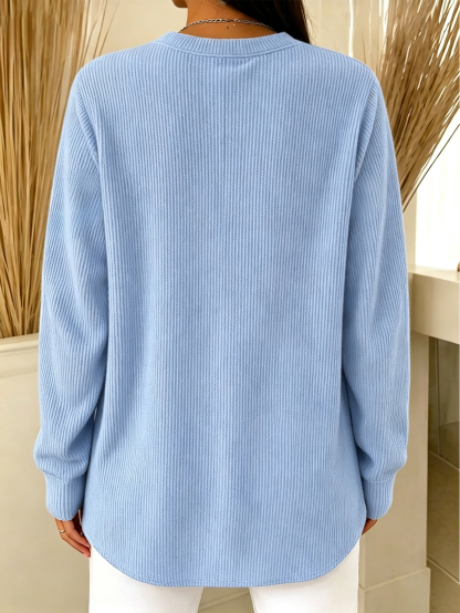 💙 Women’s Casual Knit Half Zip Top Round Neck Long Sleeve Loose Sweater Blouse(📦Buy 2 Free Shipping & 10% OFF)