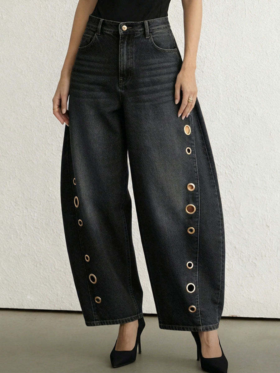 Women's High-waisted Loose-fit Wide-leg Denim Trousers