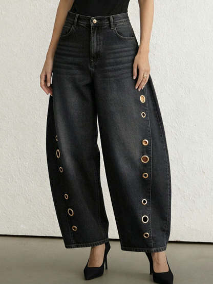Women's High-waisted Loose-fit Wide-leg Denim Trousers