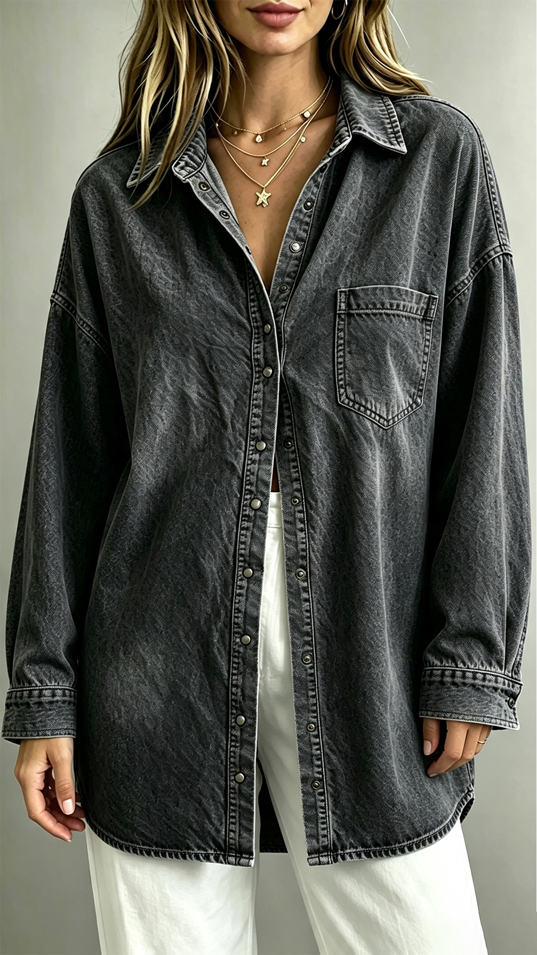 Washed Denim Oversized Button-Up Shacket