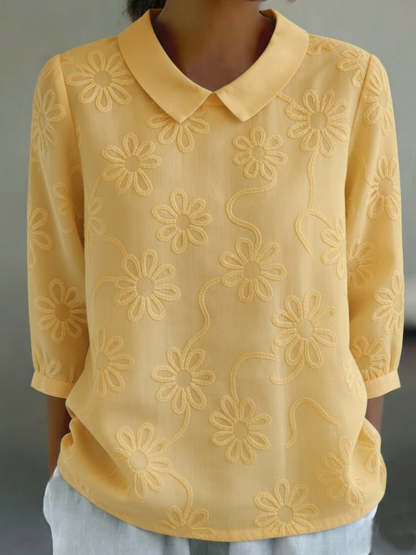 Romantic Floral Embroidered Peter Pan Collar Shirt Blouse