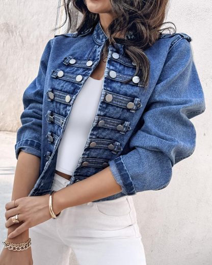 NEW FASHION 🤩🔥- Women's Napoleon Denim Jacket Long Sleeve Jeans Jacket | Stand Collar,  Lightweight Fall Coat, Work Daily Wear