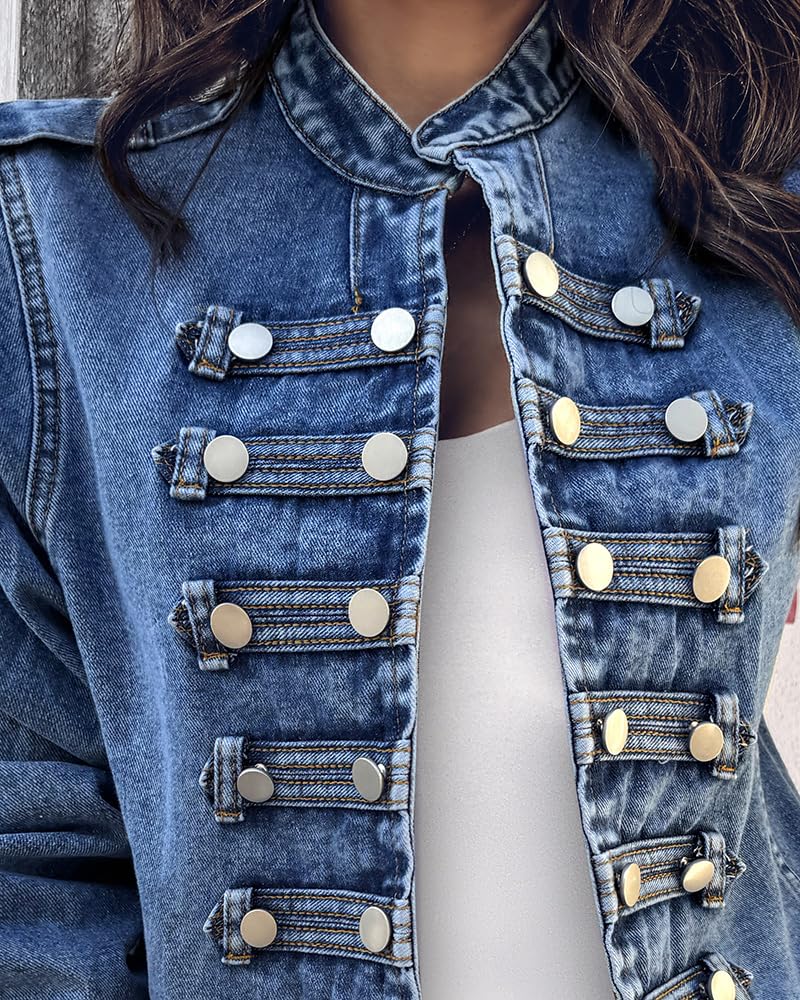 NEW FASHION 🤩🔥- Women's Napoleon Denim Jacket Long Sleeve Jeans Jacket | Stand Collar,  Lightweight Fall Coat, Work Daily Wear