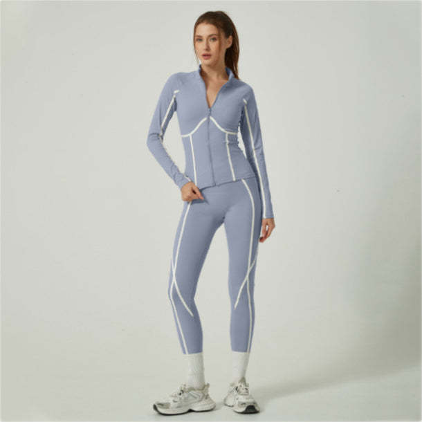 Casual Sporty Color-Blocked High-End Jacket Long-Sleeve Pants Yoga Suit