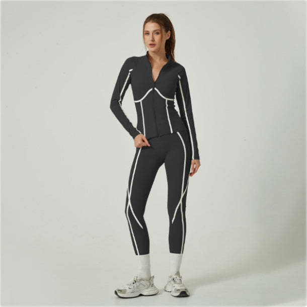 Casual Sporty Color-Blocked High-End Jacket Long-Sleeve Pants Yoga Suit