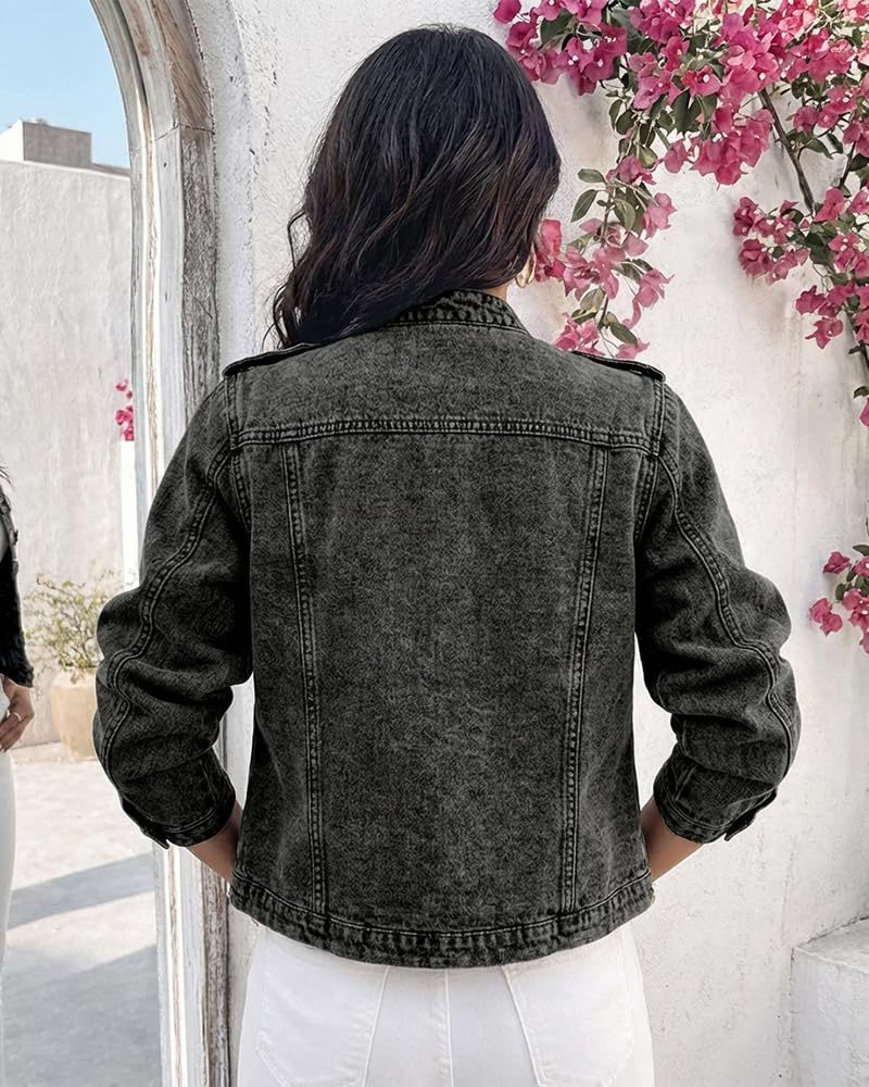 NEW FASHION 🤩🔥- Women's Napoleon Denim Jacket Long Sleeve Jeans Jacket | Stand Collar,  Lightweight Fall Coat, Work Daily Wear